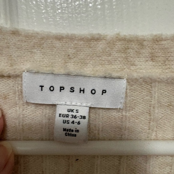 Topshop Ivory Cream Rib Knit V-Neck Wool Blend Cropped Cardigan Sweater - Picture 3 of 10